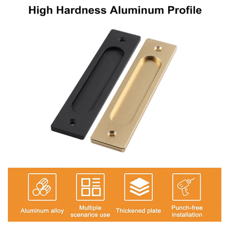 MOROBOR Rectangular Recessed Sliding Door Pulls, 4pcs Matte Black Flush Pull Aluminum Alloy Closet Door Finger Pulls with Screws 4
