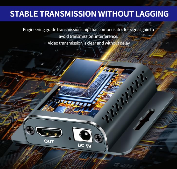 HDMI Extender Over Ethernet, HDMI Over cat6/cat5e, 1080P@60Hz up to 200FT HDMI to RJ45 Converter with POC & EDID Copy,by UTP Cat5e/6/7 OFC Cable, Plug and Play with 5V Power Adapter HD EXTENDER 60M