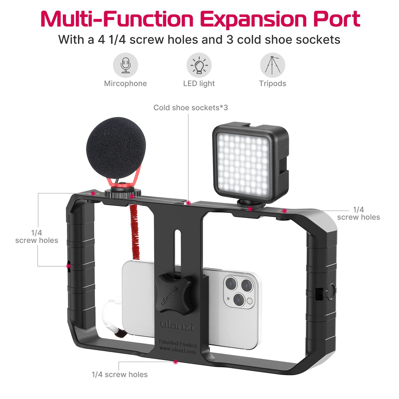 [Australia - AusPower] - ULANZI U Rig Pro Smartphone Video Rig, Filmmaking Vlogging Case, Phone Video Stabilizer Grip Tripod Mount for Videomaker Film-Maker Video-grapher with Cold Shoe Mount for iPhone Samsung and More Black 