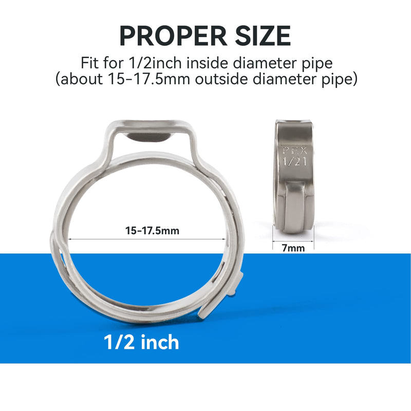 [Australia - AusPower] - 100 Pack 1/2 Inch Pex Cinch Clamp Rings,Premium 304 Stainless Steel PEX Crimp Ring,Pex Fitting Clamps Pinch Ring for PEX Tubing Pipe Fittings Connection 1/2inch(100Pack) 