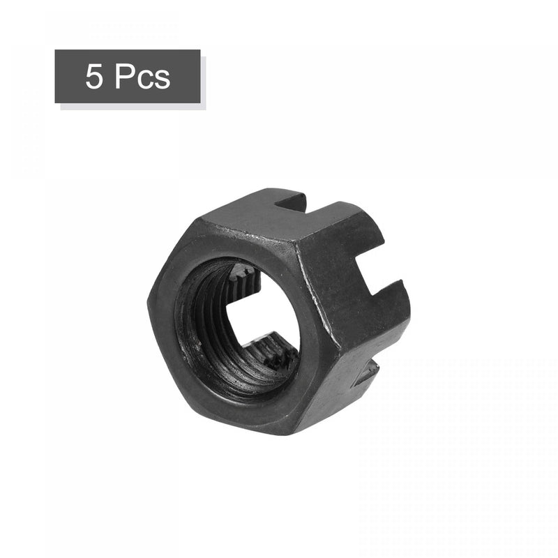 [Australia - AusPower] - uxcell M14x1.5mm Hexagon Slotted Nut, Grade 4.8 Carbon Steel Hex Castle Nuts, Black, 5Pcs 
