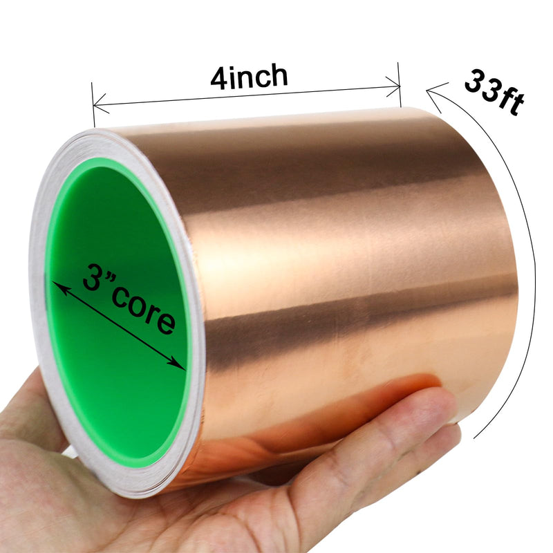 BOMEI PACK Copper Foil Tape,4 Inch x 33 Ft,Wide Roll Copper Tape with Conductive Adhesive for Guitar, Metal Gold Duct Tape for Electrical Repairs, (4 Inch) 4 Inch