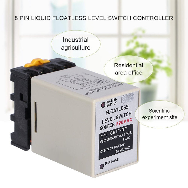 [Australia - AusPower] - Liquid Water Level Sensor, Floatless Level Switch, C61F-GP AC220V 50HZ/60HZ Liquid Level Controller with Base for Water Industry 
