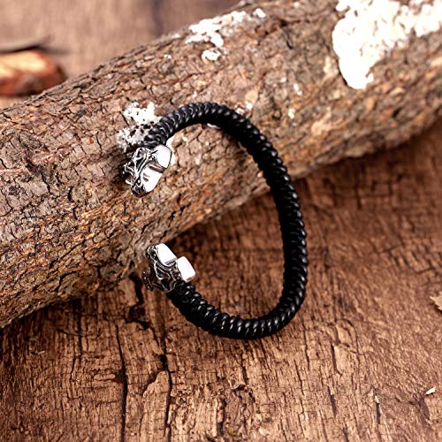 Men’s Bracelets – Various Designs in Black, Silver, and Polished Finishes with Genuine Leather & Rust Resistant Stainless Steel – Jewelry Gift or Accessory for Men Adjustable