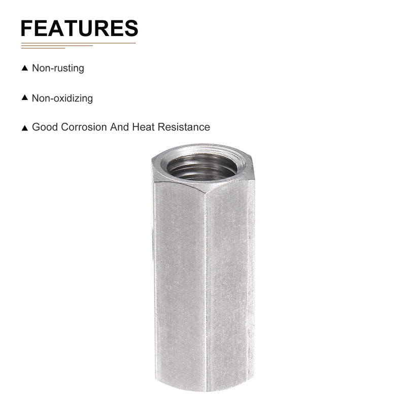 [Australia - AusPower] - M10x1.5mmx30mm(DxPxH) Hex Coupling Nuts - 5Pack - Good for Home Garage Repairs - 304 Stainless Steel Polishing Rod Coupling Nuts - Silver Tone M10x1.5mmx30mm 5 