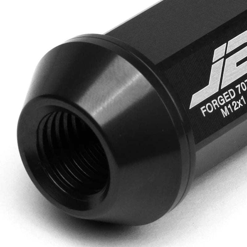 J2 Engineering 20 Pcs 7075 Aluminum Open End M12 x 1.5 Lug Nuts Set w/Socket Adapter, Black, Fit Conical Seat, LN-T7-008-15-BK 1.5-Inch