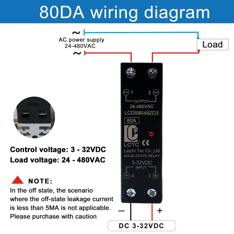 [Australia - AusPower] - SSR 80 DA Solid State Relay DC to AC (Input 3-32V DC Output 24-480V AC) with Radiator, 80A Din Mount SSR (DC to AC 80A) 