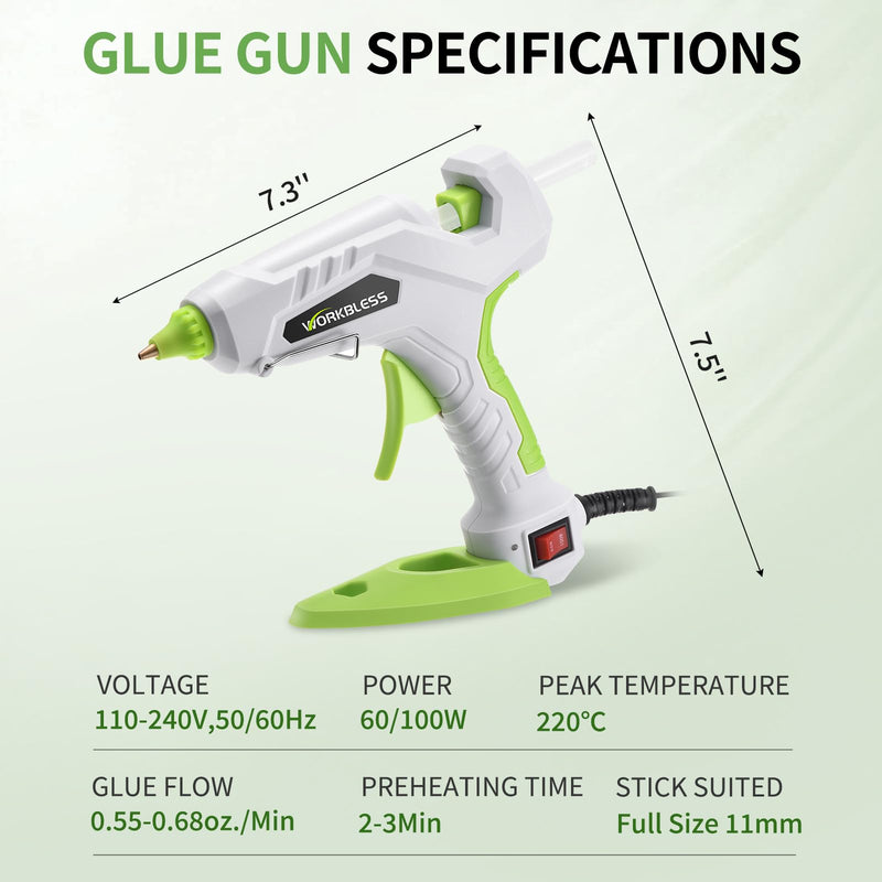 [Australia - AusPower] - WorkBless Hot Glue Gun, Dual Temp Glue Gun 60W/100W, Fast Heating Heavy and Duty Glue Gun with 20PCS Full Size Glue Sticks for Arts, Home Repair, Professional DIY & Industrial Use 