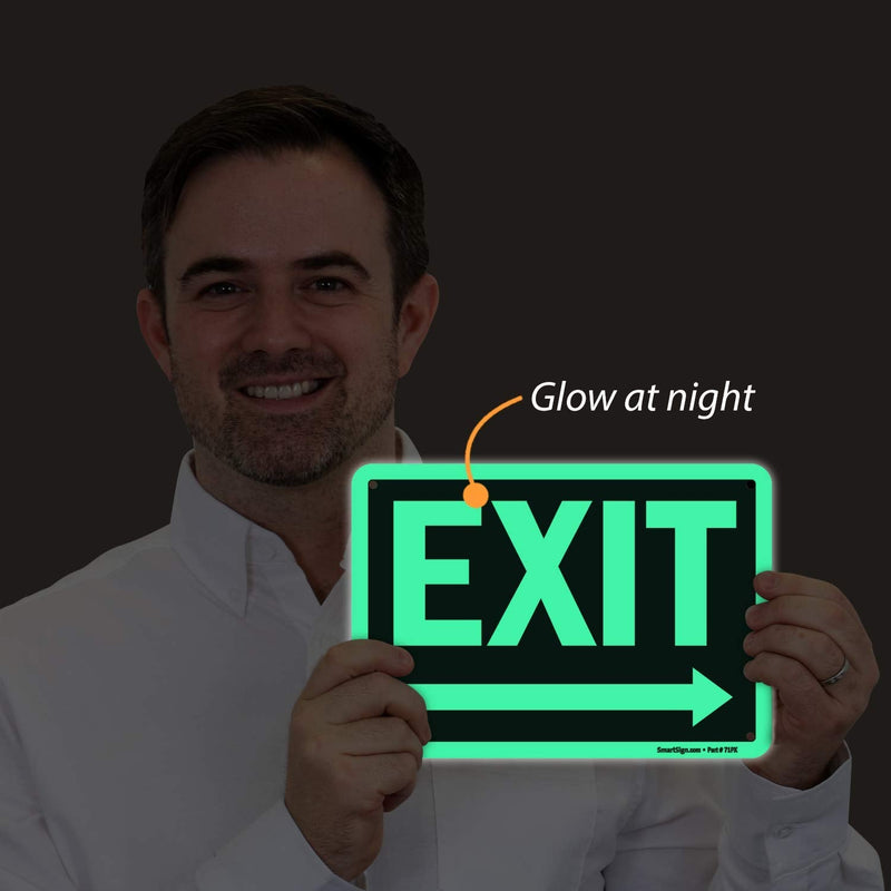 SmartSign "Exit" Sign with Right Arrow | 7" x 10" Glow-in-The-Dark Aluminum, Made in USA