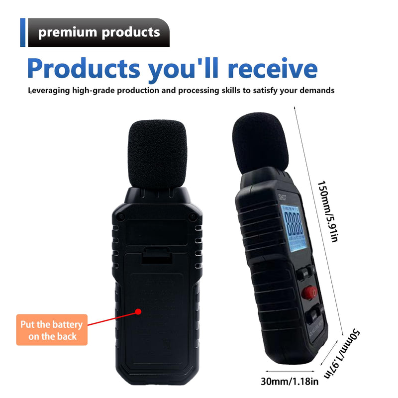 BAIFULAI Decibel Meter: 30dB to 130dB Portable Sound Level Meter with LCD Display, Portable SPL Meter DB, Meter Suitable for Home, Office, Construction Site, Factory etc