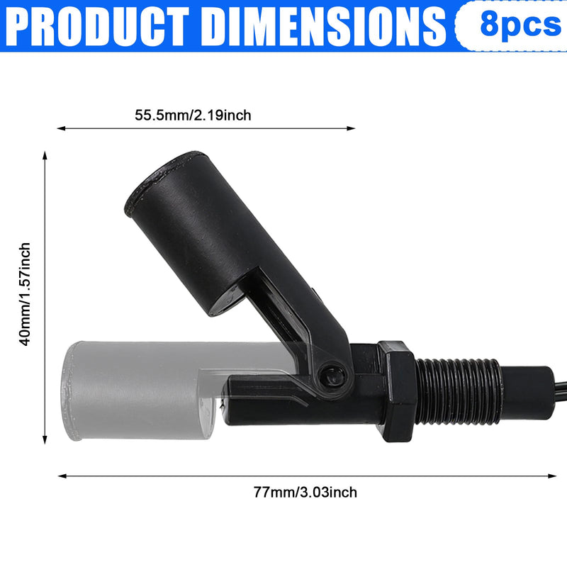 8 Pieces Float Switch Horizontal, Water Level Sensor for Liquid, Float Switch, Side Mount, Water Level Switch for Tank, Pool, Aquarium, Water Container, Fountain
