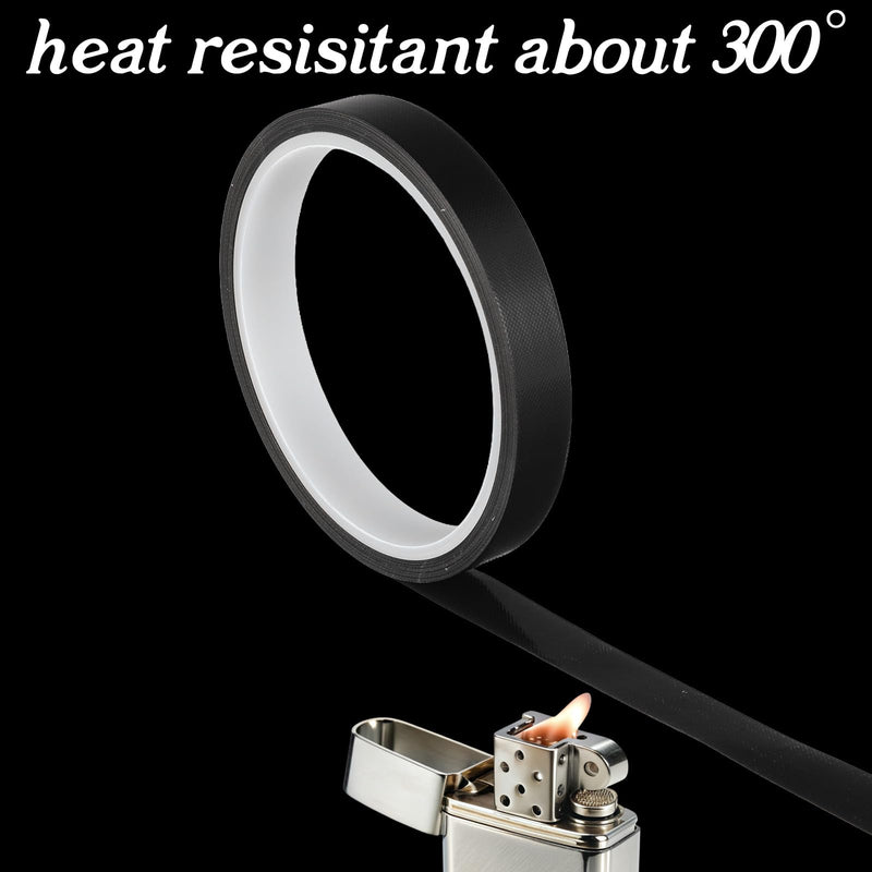 1 Roll Black Heat Resistant Tape, High Temperature Heat Transfer Tape PTFE Film Adhesive Tapes Waterproof Smooth Surface 1/2" Width, 10m / 33ft Length, Black 0.5" Width