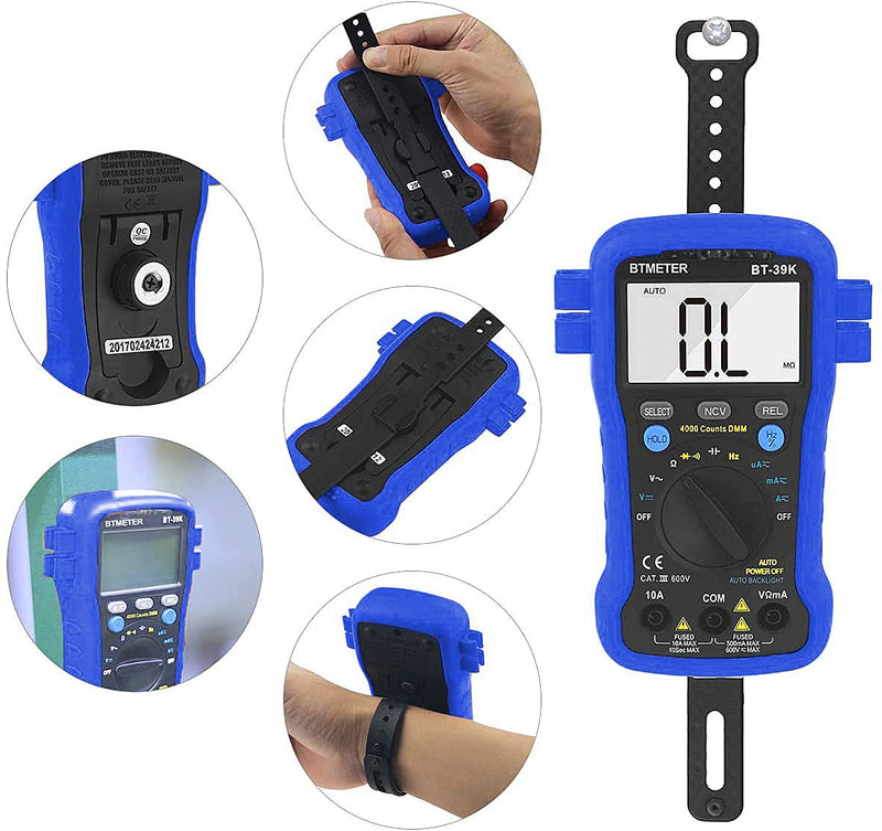 [Australia - AusPower] - BTMETER BT-39K Multimeter with Case, 4000 Count Volt Ohm Amp Meter Autoranging DMM for AC/DC Current, Voltage, Resistance Frequency Tester, with NCV, Audible Continuity, Diode, Auto Backlight Meter BT-39K w/o Temperature Test (Blue) 
