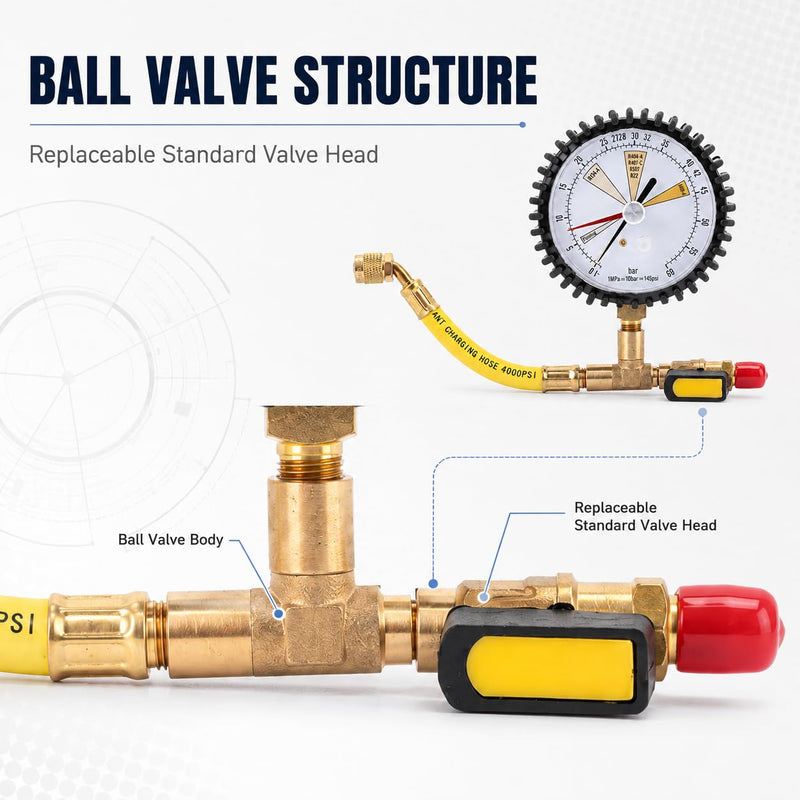 Pressure Gauge SAE 1/4, -1 to 60 Bar | For air conditioners R134a, R22, R407C, R410A, R404A, R507, R422D, R32