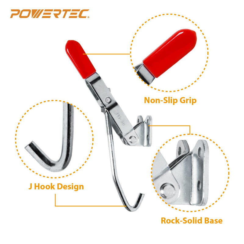 [Australia - AusPower] - POWERTEC 2PK Toggle Clamp with J Hook, 375 lbs Holding Capacity, 451 Adjustable Pull Action Latch for Smoker, Tool Box, Woodworking Jigs and Fixtures, Cabinet, Lids, Door, Truck (20308-P2) 451, 2PK 