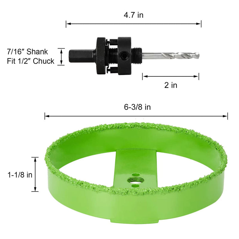 6-3/8 Hole Saw for 6" Recessed Lights, Carbide Grit Holes Saw Cutting Plaster Drywall Ceiling Sheetrock, Green 6-3/8"