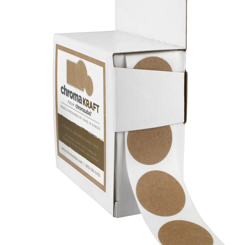 ChromaLabel 1 Inch Kraft Dot Stickers, Permanent Sticker Labels Kraft Dots, Ideal Sticky Dots for Arts and Crafts - 1000 per Dispenser Box 1" Pack of 1
