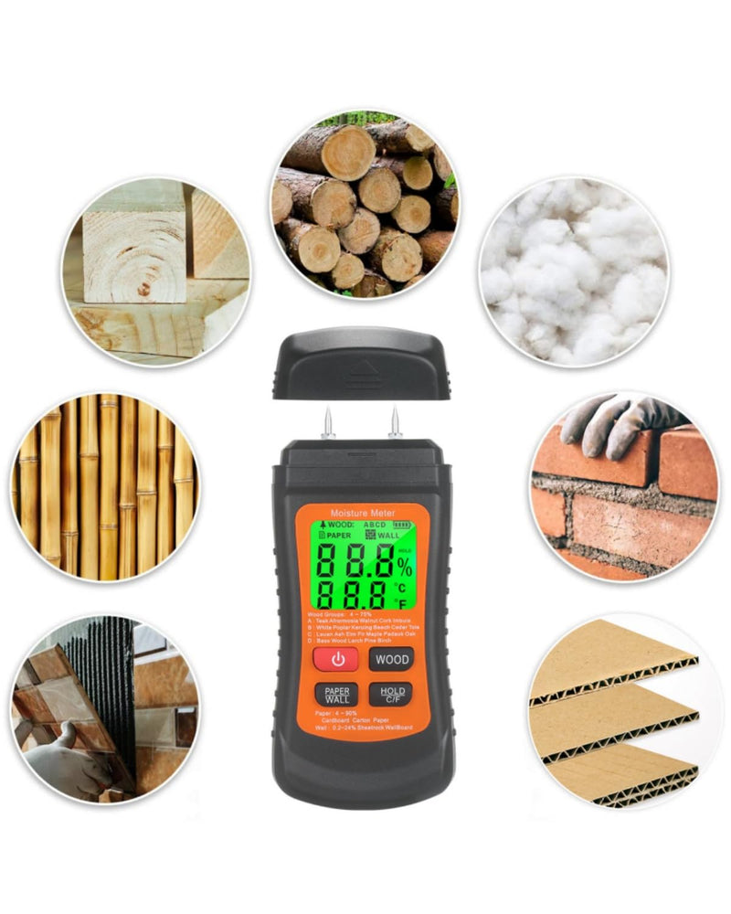 [Australia - AusPower] - Moisture Meter for Wood, Wall, Paper, with Backlight LCD Display, 7 Modes, Pin-Type Water Leak Detector 