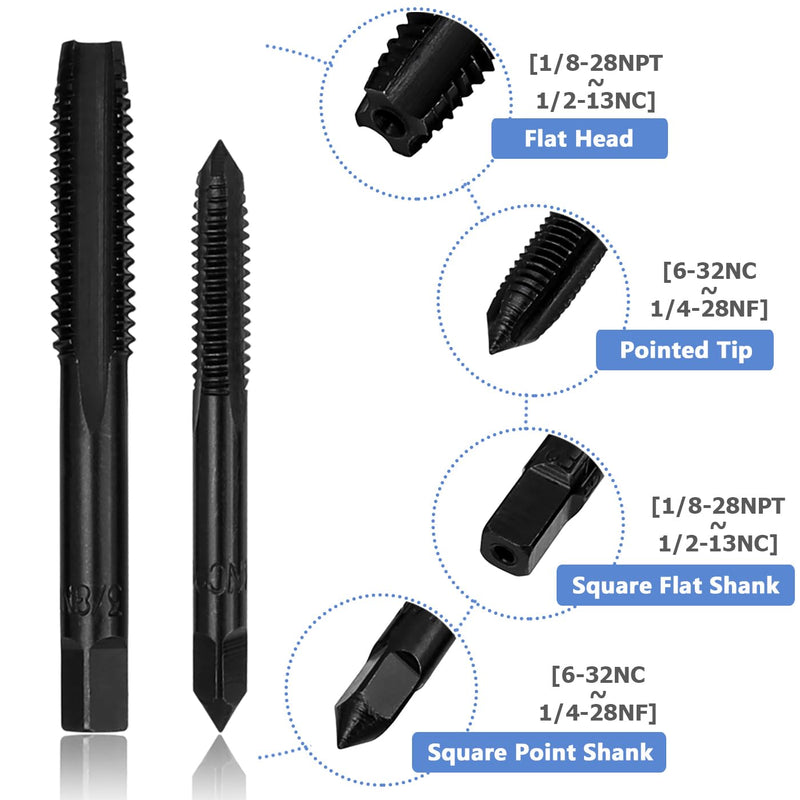 [Australia - AusPower] - Mesee 14 Pieces Thread Tap Combination Set Nitriding Coated HSS Straight Flute Thread Screw Taps SAE Size Machine Drill Thread Tapping Tool 6-32NC to 1/2-13NC 