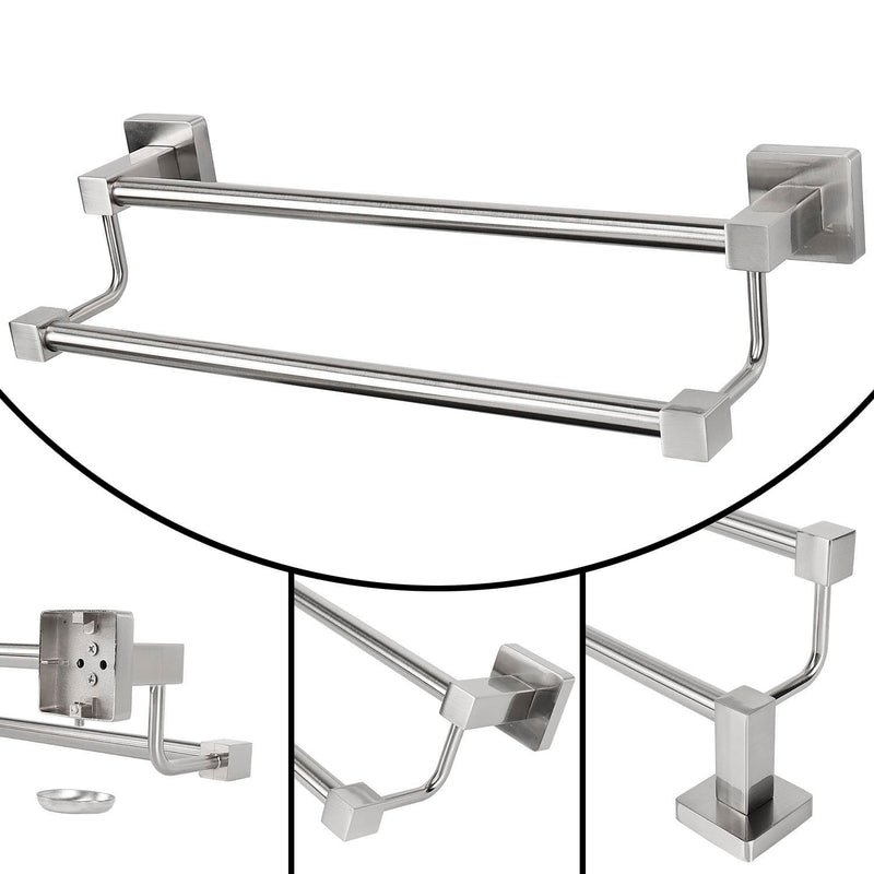 TocTen Double Bath Towel Bar - Thicken SUS304 Stainless Steel Towel Rack for Bathroom, Bathroom Accessories Double Towel Rod Heavy Duty Wall Mounted Square Towel Holder(Brushed Nickel, 30 INCH) Brushed Nickel Square 30 Inch