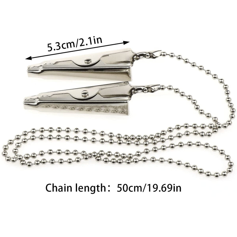 4PCS Dental Bib Clips Metal Napkin Clip Chain Lanyard with Ball Chains & Alligator Clamps to Hold Napkins, Bedspread, Dental Office Mask (Silver, 19.69 inches long)