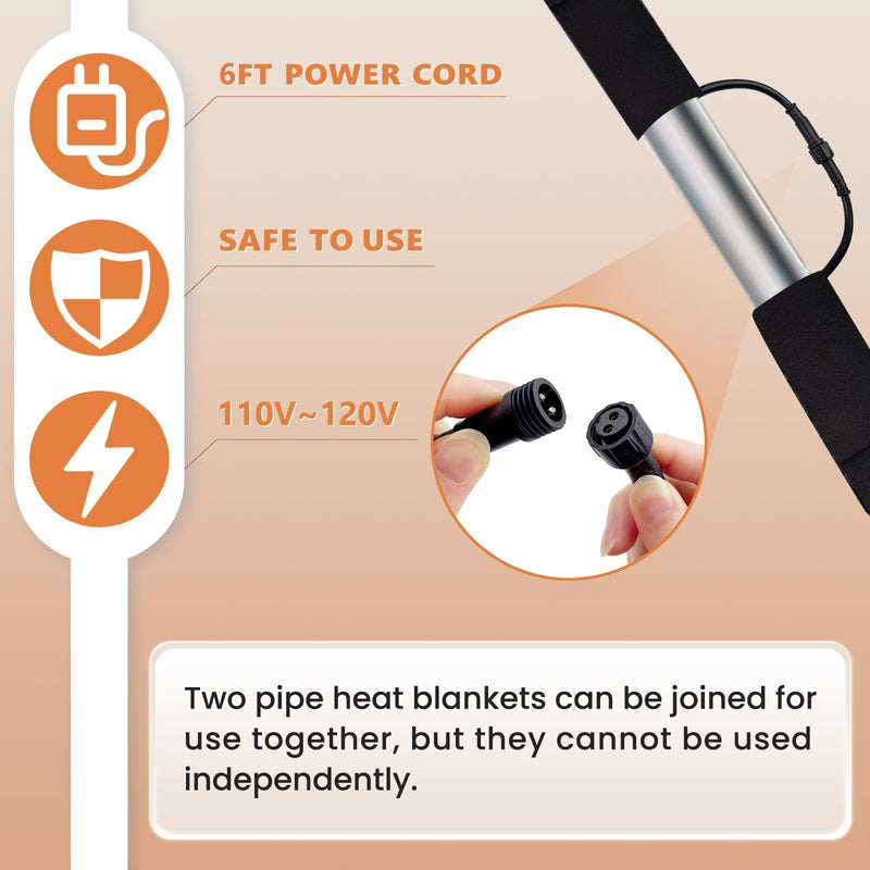 6 Ft YeloDeer 110 V~120 V Stickable Waterproof Pipe Heat Tape Blanket with 6 Ft Power Cord, 38.5" x 6.2" Aluminum Foil Water Heat Trace Blanket for Metal & Plastic Pipe freeze Protection 6ft