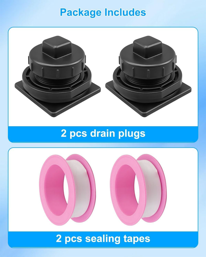 [Australia - AusPower] - Stock Tank Drain Plug Kit Compatible with Rubbermaid Commercial 50 70 100 150 300 Gallon Stock Tanks, Stock Tank Plug Replaces FG424300BLA FG424288BLA, Stock Tank Float Valve Drain Replacement 2 packs 