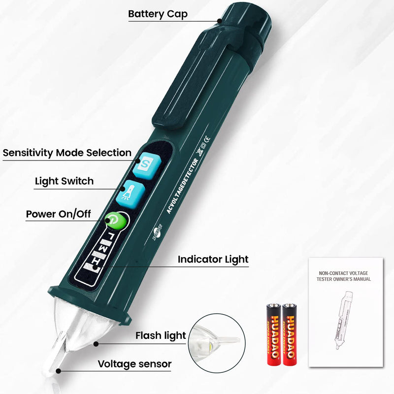 [Australia - AusPower] - Voltage Tester, Non-Contact Voltage Detector, Dual Range Electrical Tester, 12V-1000V/48V-1000V, Live Wire Tester with LED Flashlight, Buzzer Full Green Voltage test pen 