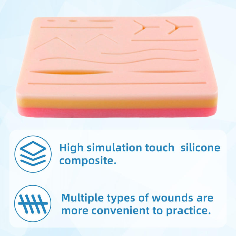 [Australia - AusPower] - Suture Practice Pad Realistic Three-Layer Silicone Skin Kit with 14 Pre-Cut Wounds, Best Gift for Medical Students Training Large 