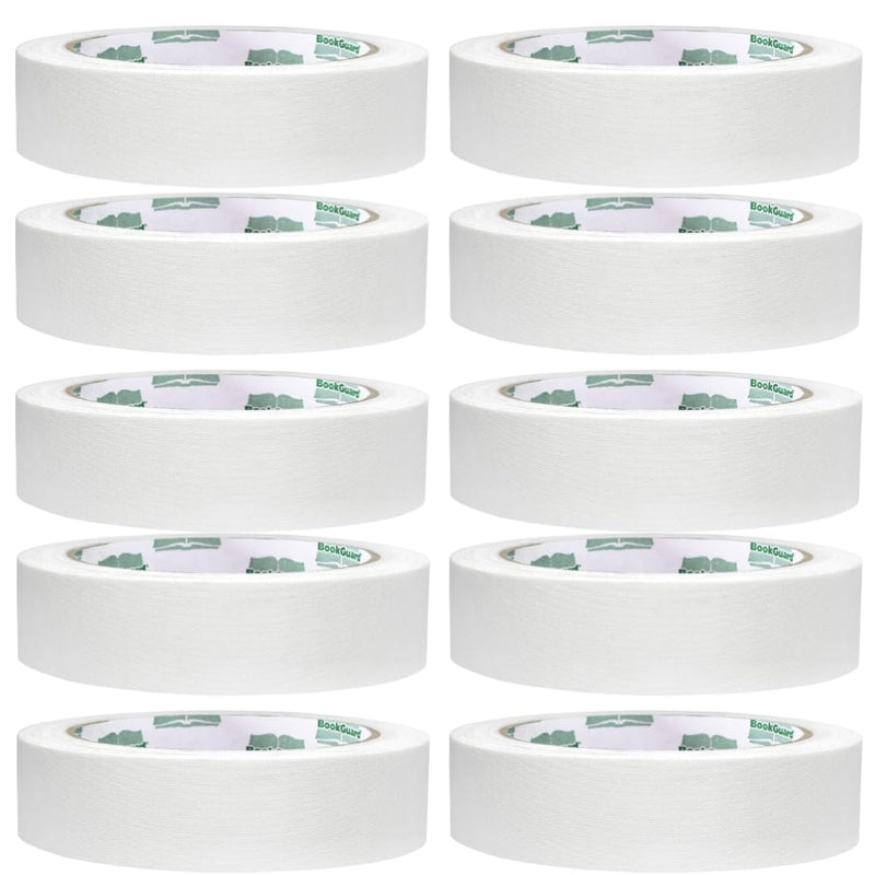 BookGuard 1 Inch Premium Bookbinding Repair Cloth Tape, 15 Yard Roll, White - Case of 10