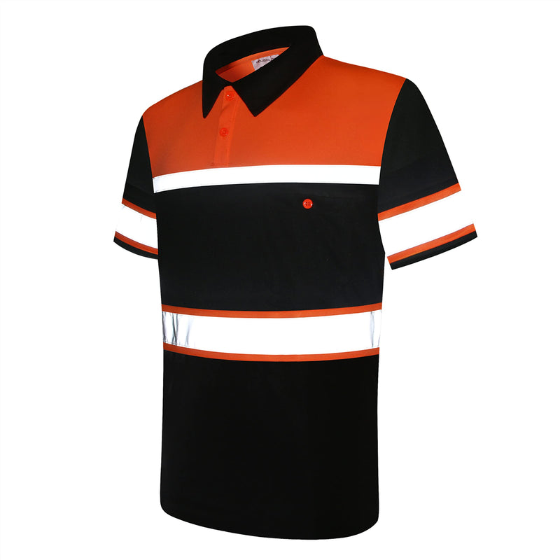 Safety Shirts for Men,High Reflective Polo Shirts with Pocket,Breathable Short Sleeve Workwear Medium Orange-013