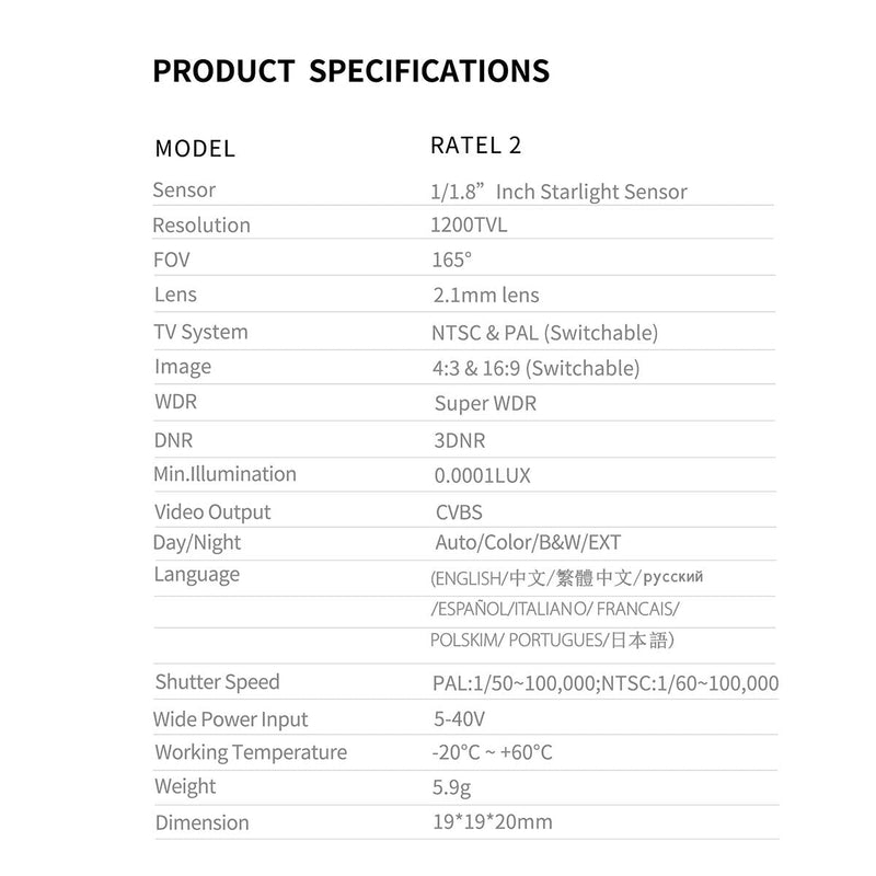 [Australia - AusPower] - SoloGood Caddx FPV Micro Camera Ratel2 Starlight 1200TVL 1/1.8'' 2.1mm NTSC PAL 16:9 4:3 Switchable Super WDR for FPV Racing … Caddx Ratel 2 （upgraded version） 