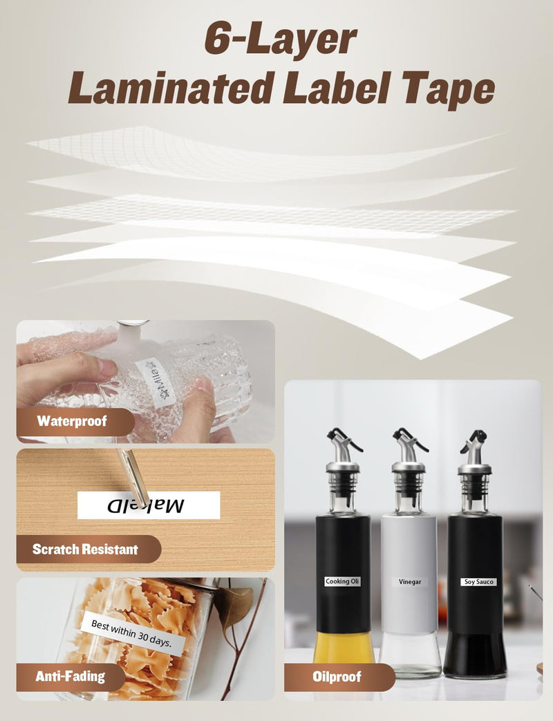 Makeid L1-C Label Maker Tape Refills, 16mm x 4m (0.63" x 13'), Continuous Thermal Laminated Label Tape, Waterproof, Self-Adhesive, Compatible Label Printers Transparent