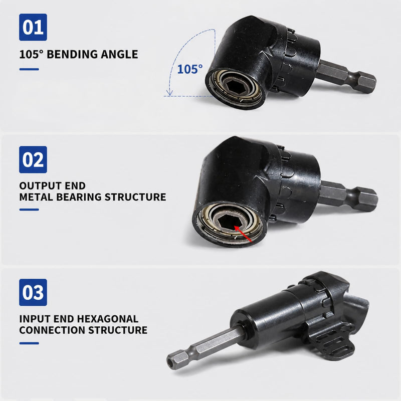 105° Angle Wrench Right Angle Drill 1/4 Inch Magnetic Bit Holder | Set of 2 angle wrenches, angle adapter for drill, short long drill attachment for tight spaces, 105° adapter attachment