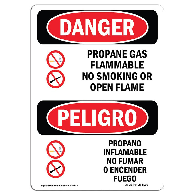 OSHA Danger Sign - Propane Gas Flammable No Smoking | Vinyl Label Decal | Protect Your Business, Construction Site, Warehouse & Shop Area | Made in The USA 24" X 18" Decal