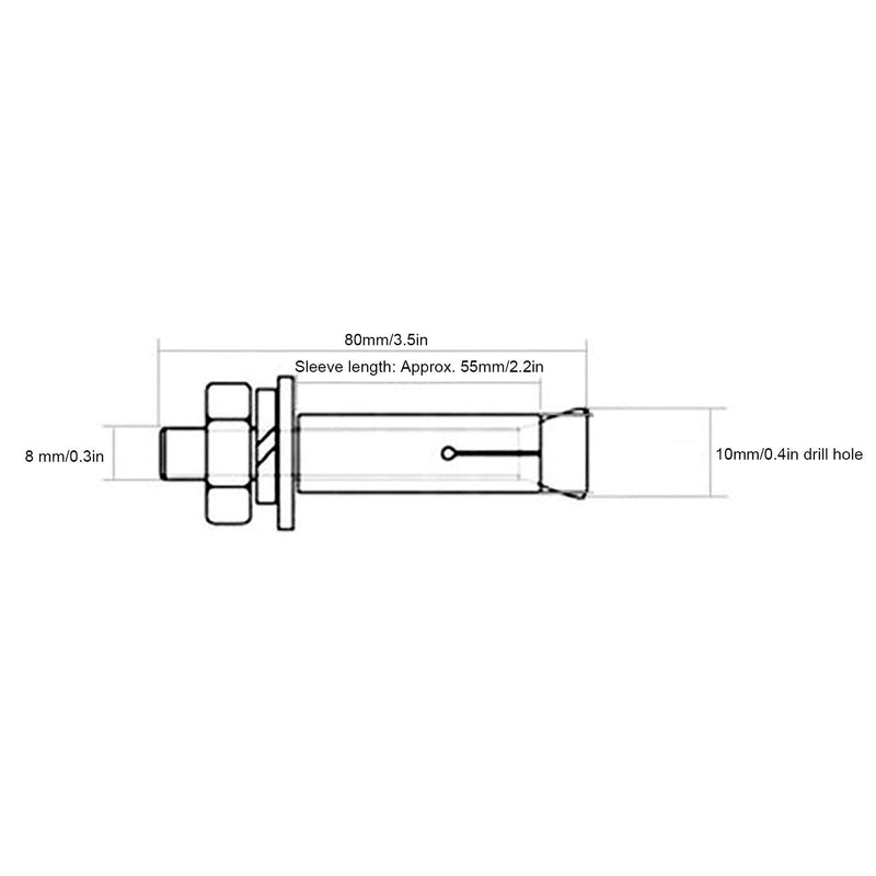 [Australia - AusPower] - Eujgoov 10Pcs Stainless Steel Expansion Bolts M8x80 Hex Nut Expansion Bolts Anchor Accessories for Home Improvement 
