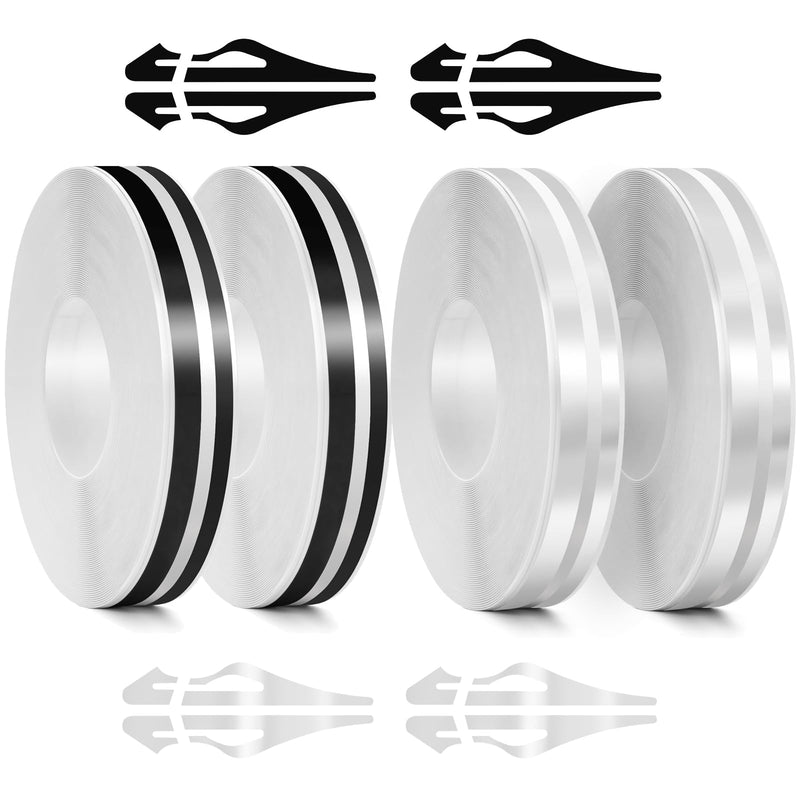 2 Rolls 32Ft Black Car Pinstripe Tape + 2 Rolls 32Ft Silver Car Pinstripe Tape