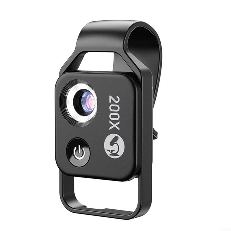[Australia - AusPower] - 200x Cell Phone Microscope Lens with LED Light, Portable Digital Microscope for Kids, Handheld Microscope, Dermatoscope, Skin Diagnostic, Hair Analyzer black 