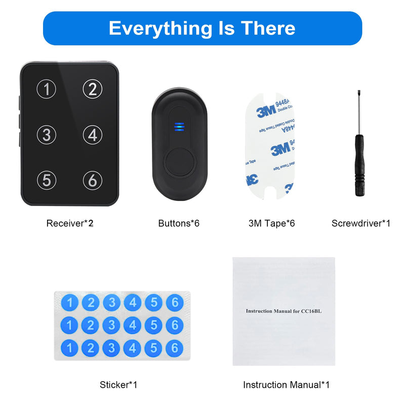 Wireless Caregiver Pager Call Button Nurse Call System 500Ft Range with LED Number Display for Elderly/Patient/Disabled at Home/Hospital/Clinic(6 Waterproof Call Button & 2 Receiver) Black 6+2