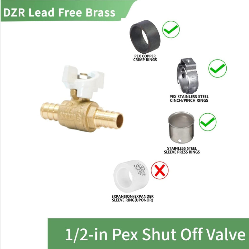 [Australia - AusPower] - 1/2-in Brass Pex Ball Valve, 1/4 Turn Pex Shut Off Valve with White T-handle,1/2" Mini Brass Pex Barb Valve for Pex Tubing for Hot or Cold Water- (2-Pack) 2 