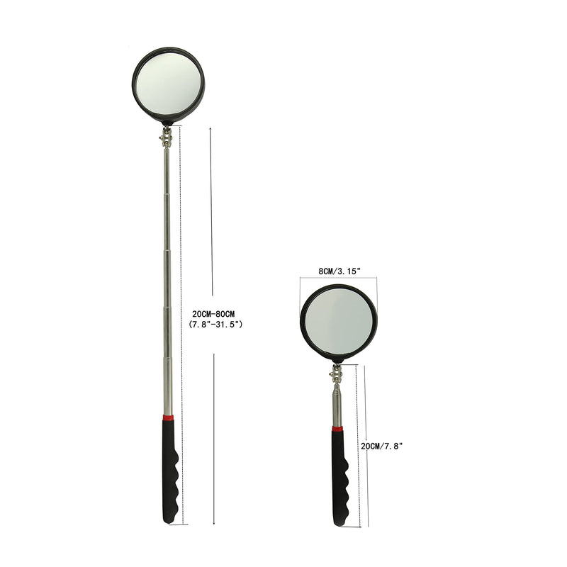 Inspection mirror telescoping with LED Lighted Round Mirror for Checking Vehicle, Observing Eyelashes Mouth and Other Small Parts Extended Mechanic Tool for Automotive and Shower Use mirror on a stick