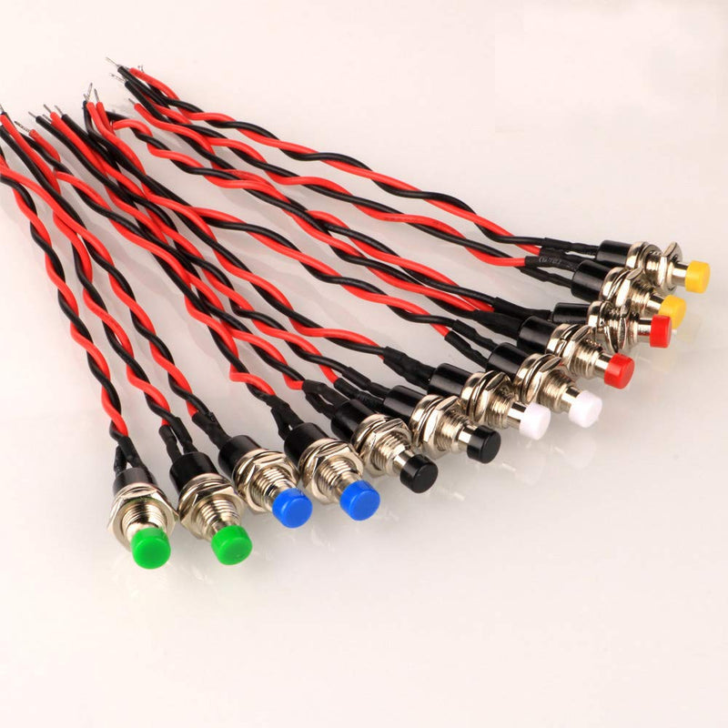 [Australia - AusPower] - 12pcs 7mm 3V-6V-12V-24V-230V/1A Prewired Mini Momentary Push Button,SPST Nomal Open ON/OFF 2 Pin Round Button for Model Railway Hobby Mix color with wire 