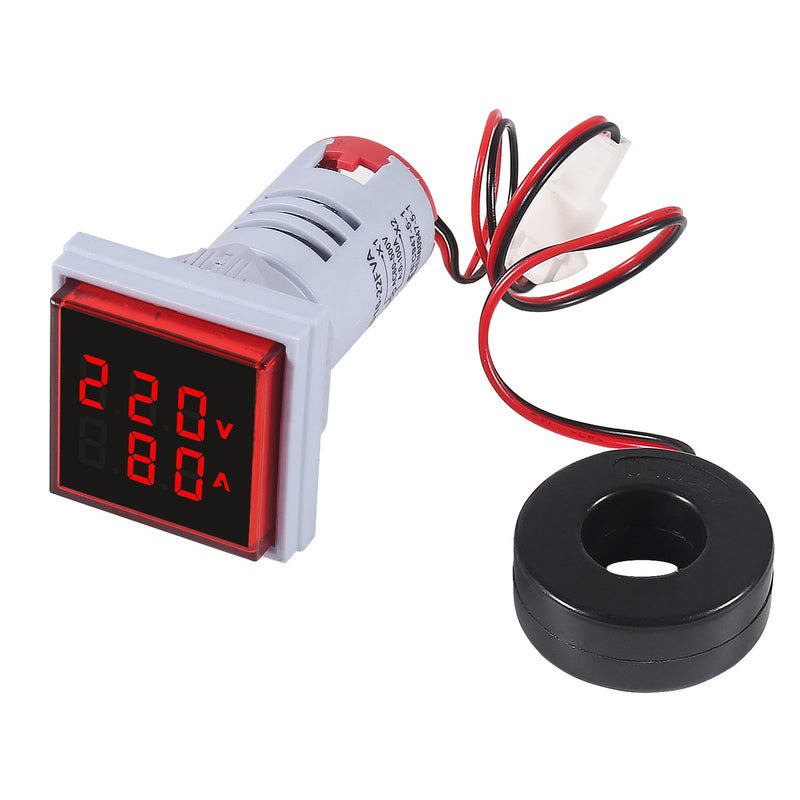 [Australia - AusPower] - 2pcs LED Display Voltmeter Ammeter,22mm Square Dual Display Digital Voltage Gauge Current Tester AC 0-100A 60-500V Meter Indicator(Red) 