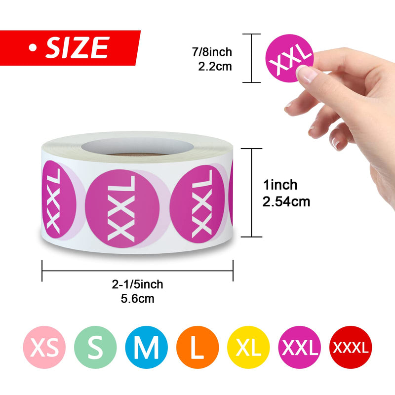 Misofuki 3500 Pcs 7 Rolls 7 Sizes 7/8 Inch Clothing Size Stickers, Colorful Coded Round Self Adhesive Apparel Size Labels for Clothing T Shirts Trousers Skirt Retail (XS,S,M,L,XL, XXL,XXXL) - NewNest Australia