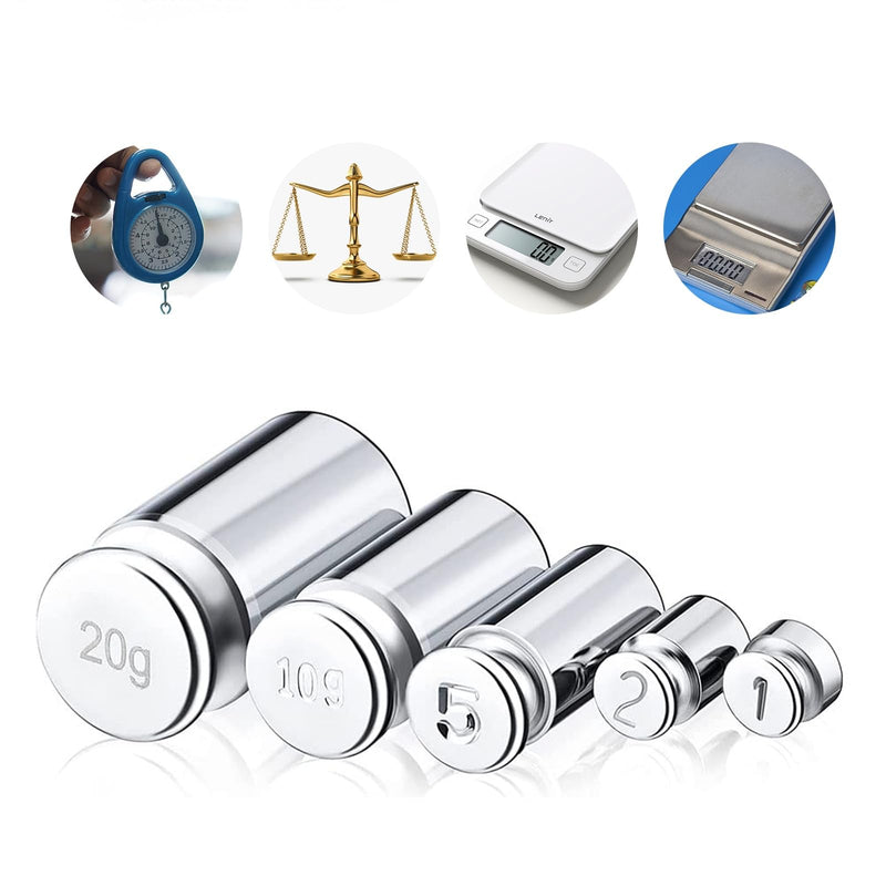 Calibration Weight Set, 5-Piece Calibration Gram Set, Measuring Weights, Set with Small Weights for Electronic Scales, Laboratory, Hobby, Crafts, 1g, 2g, 5g, 10g, 20g