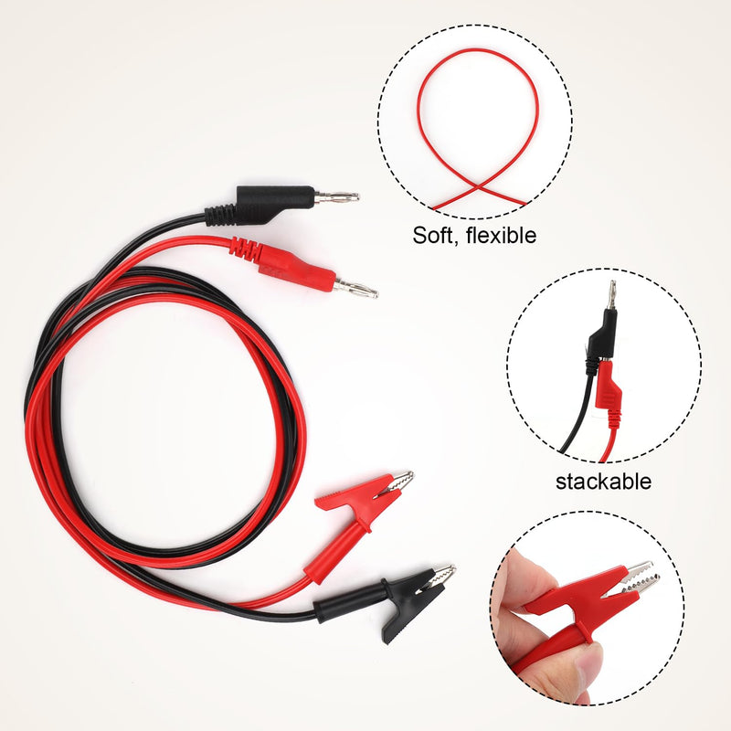 [Australia - AusPower] - 2pcs Small Multimeter Banana Plug to Crocodile Alligator Clip Test Power Probe, 4mm Stackable Test Lead Cable 1m Long Wire for Electrical Testing 1000V 10A Multimeter 