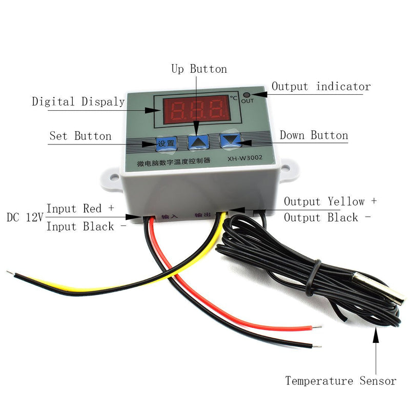 [Australia - AusPower] - HJ Garden XH-W3002 Mini Thermostat DC 12V 10A Digital LED Temperature Controller -50 to 110 Degree Heating/Cooling Temperature Control Switch with Waterproof Sensor Probe 