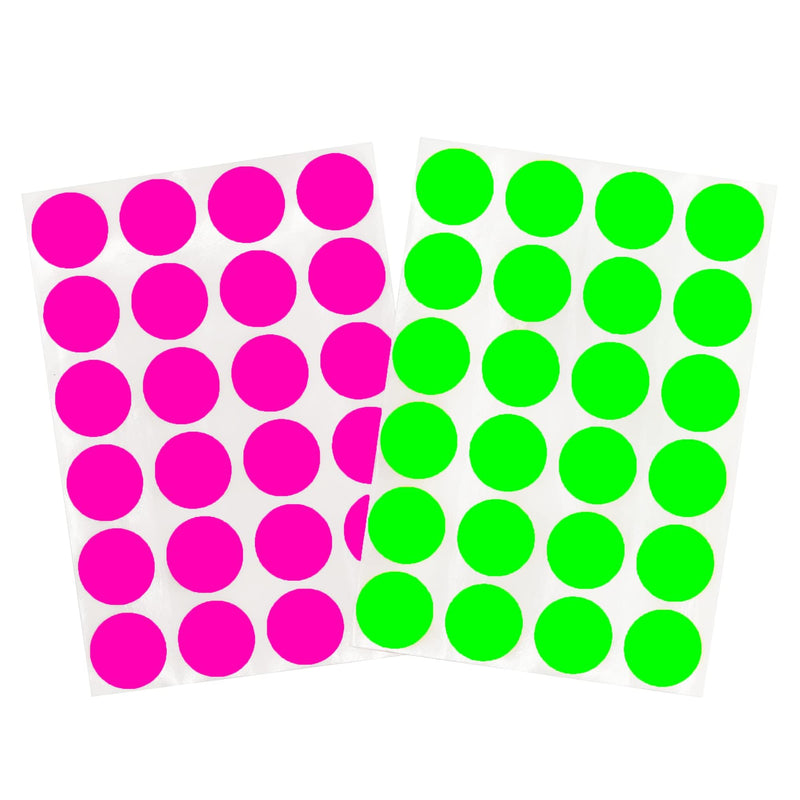 ChromaLabel 0.75 Inch Color Code Dot Labels on Sheets, 2 Colors, 1200 Stickers per Variety Pack, Fluorescent Green and Fluorescent Pink