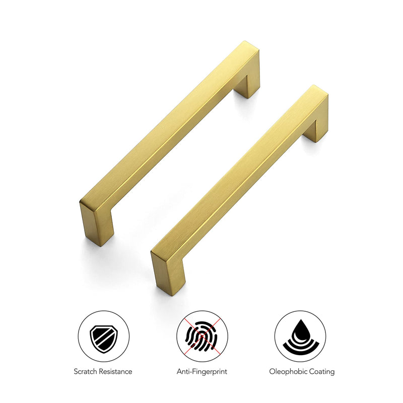 Ravinte 10 Pack 5 Inch Kitchen Square Cabinet Handles Brushed Brass Drawer Pulls for Cupboard Hardware