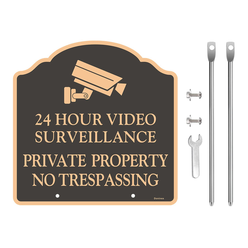 2 Pack 12X12 Inch Large Private Property No Trespassing Sign, Video Surveillance Signs, Reflective, Aluminum, Metal, Weatherproof Up to 7 Years Outdoor, Includes Stakes for Easy Mounting